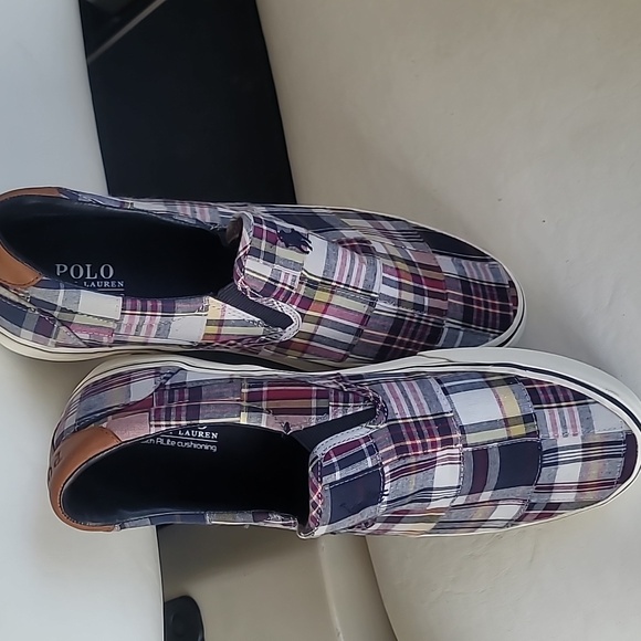 Polo Ralph Lauren Mens Thompson Slip-On Plaid Patchwork Loafer Shoe Sz 13 Madras - Picture 3 of 13